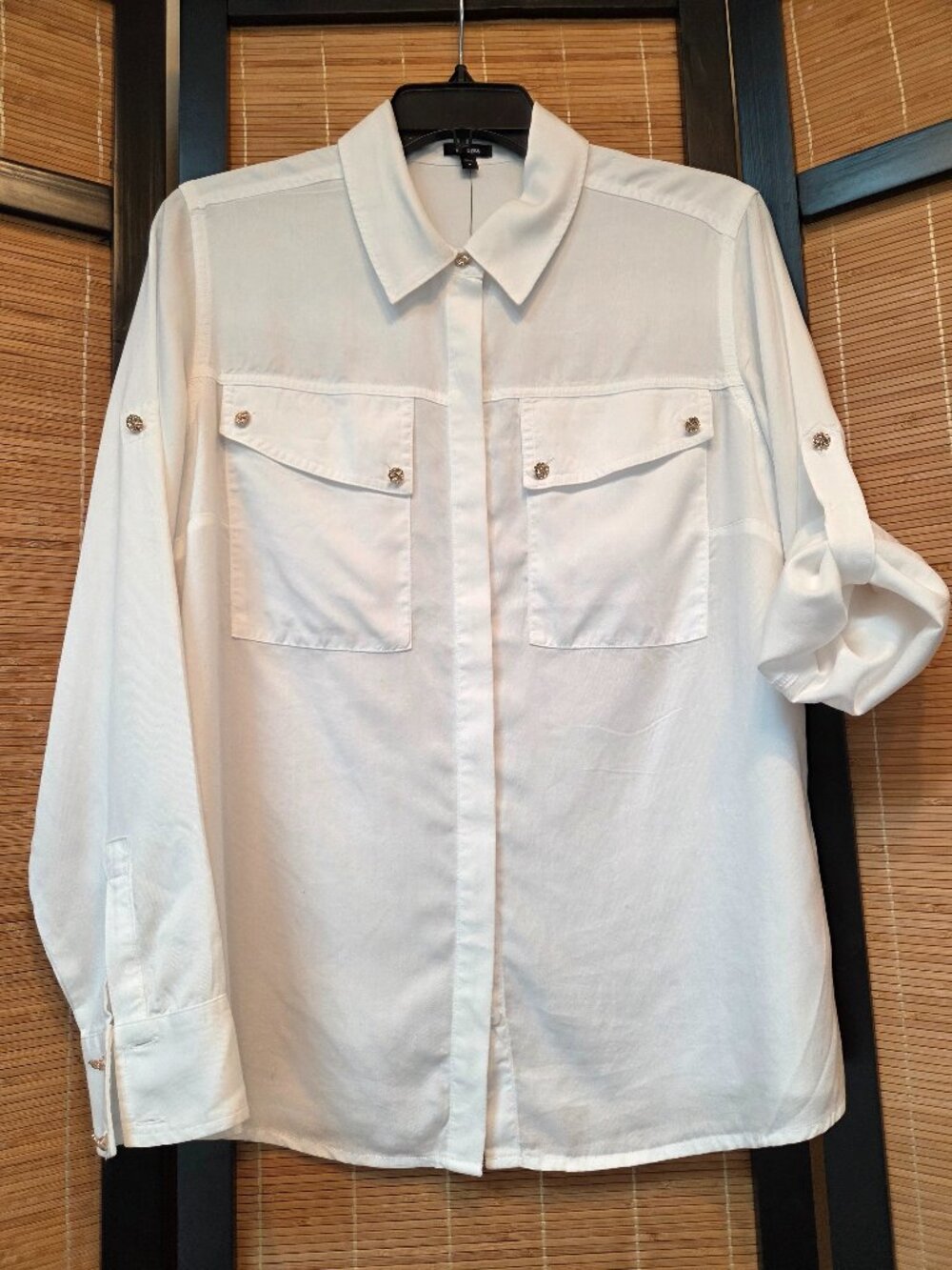 NWT Express Women's Shirt Size M White 100% Lyocell Long Sleeve Button Up Blouse